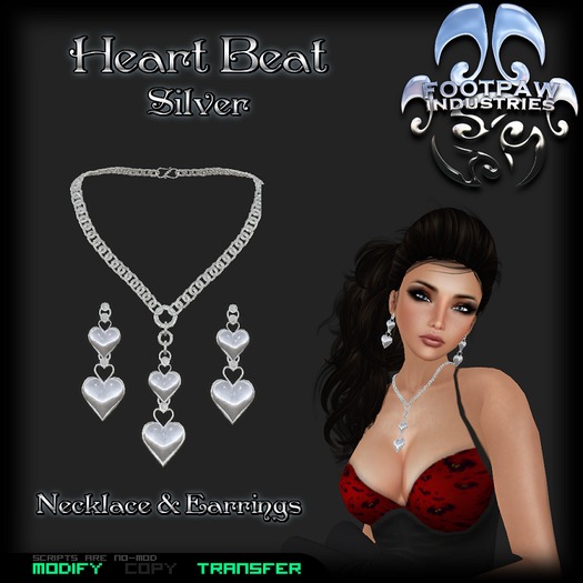 [FPI] Heart Beat Silver - Lovely Heart Necklace and Earrings Set, A Great Gift!
