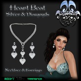 [FPI] Heart Beat Silver & Diamonds - Lovely Heart Necklace and Earrings Set, A Great Gift!
