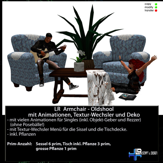 LR Armchair-Set Oldshool - with texture-changer menu and well made animations with item giver and rezzer