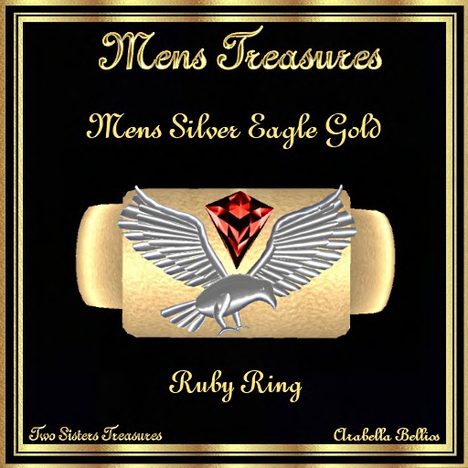 MT - MENS SILVER EAGLE GOLD RUBY RING