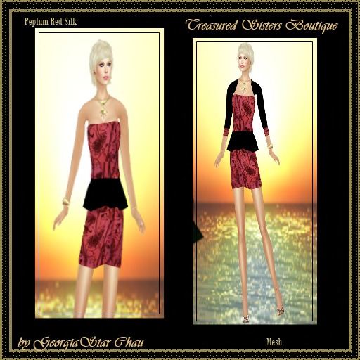 GSC Peplum Red Silk Mesh Dress