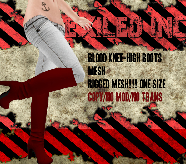 [Exiled Inc.] Blood Knee-High Boots [MESH] Rigged!