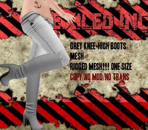 [Exiled Inc.] Grey Knee-High Boots [MESH] Rigged!
