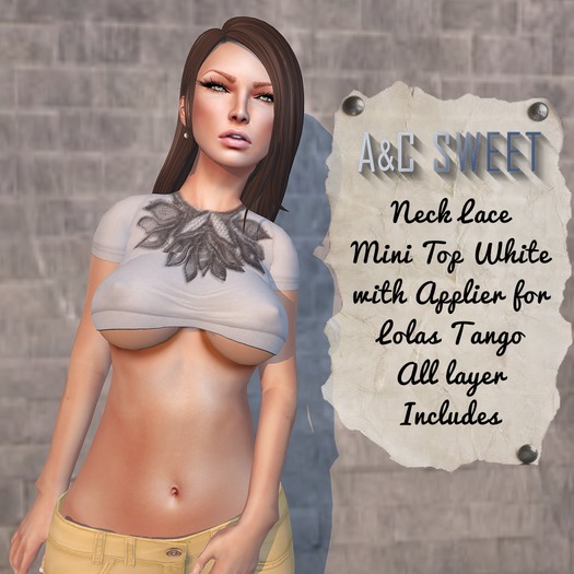 {A&C} Sweet-Neck Lace Mini Top(White)