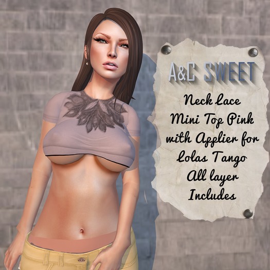 {A&C} Sweet-Neck Lace Mini Top(Pink)