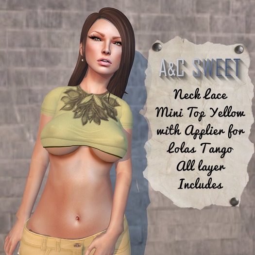 {A&C} Sweet-Neck Lace Mini Top(Yellow)