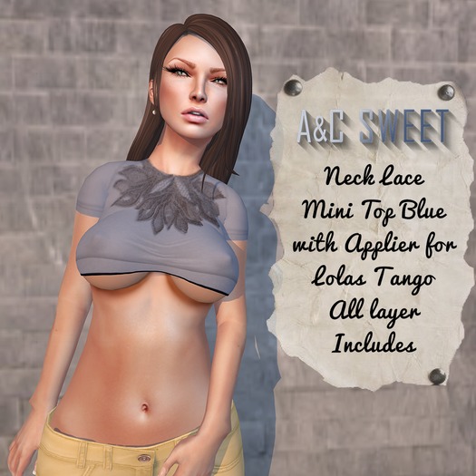 {A&C} Sweet-Neck Lace Mini Top(Blue)
