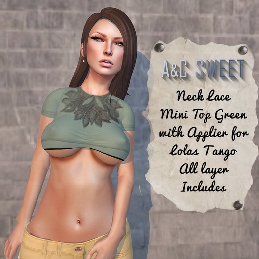 {A&C} Sweet-Neck Lace Mini Top(Green)