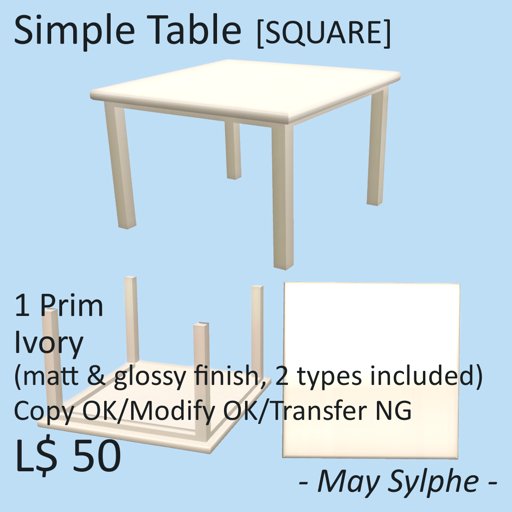 - May Sylphe - Simple Table SQUARE Ivory glossy