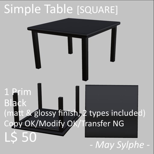 - May Sylphe - Simple Table SQUARE Black glossy