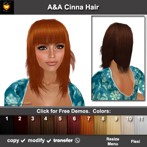 A&A Cinna Hair 11 Colors Variety Pack. Medium length straight flexi hairstyle with soft fringed side waves