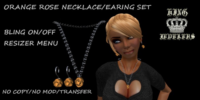 KJ-ORANGE ROSE NECKLACE/EARING SET(BOXED)