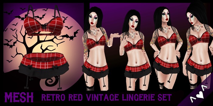^v^DRBC^v^ Retro Red Vintage Lingerie Set