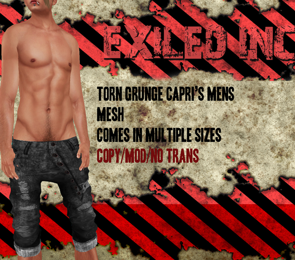 [Exiled Inc.] Torn Grunge Capris Mens [MESH]