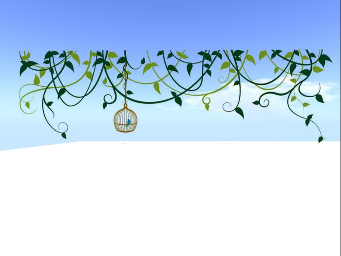 Caged Blue Bird and Green Vines Colorful Wall Decal Copy Modify Transfer FULL PERMS WITH TEXTURE