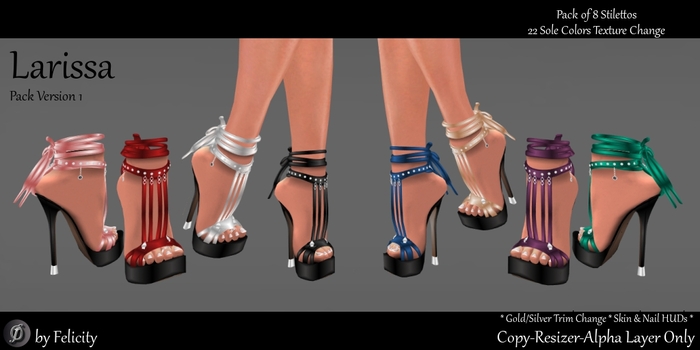 *Felicity* Larissa Stilettos Pack 1 -  8 Pack High Heels Shoes (Color Change Sole-22 Texture Options) Sculpted Shoes