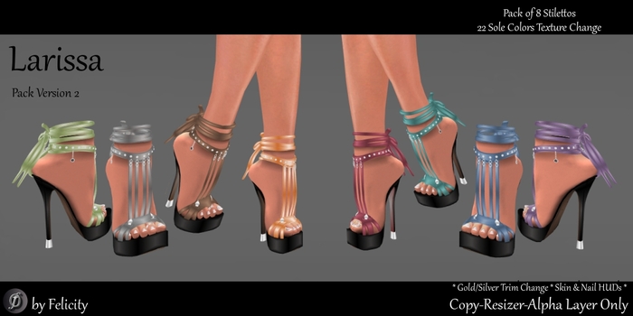 *Felicity* Larissa Stilettos Pack 2 -  8 Pack High Heels Shoes (Color Change Sole-22 Texture Options) Sculpted Shoes