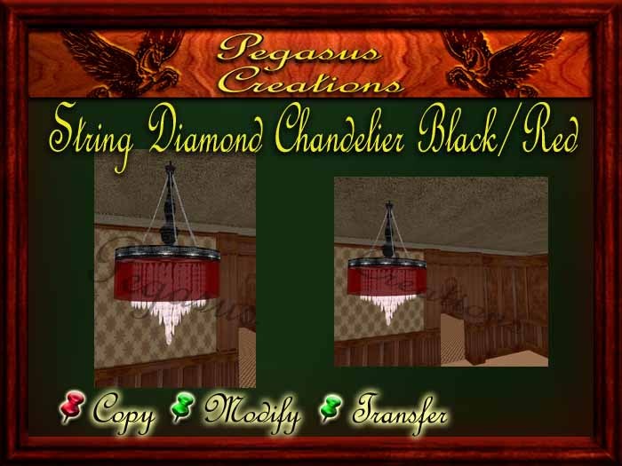 String Diamond Chandelier Black with red organza