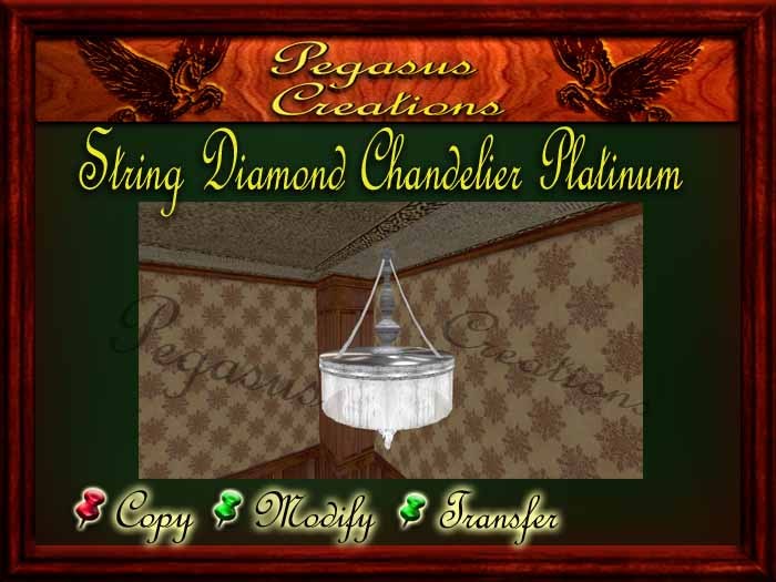 String Diamond Chandelier Platinum with white organza