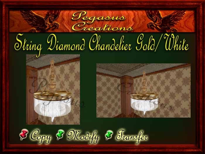 String Diamond Chandelier Golden with white Organza