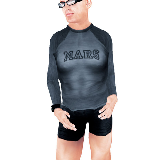 Male Underwear Set Gray Longsleeve Cotton Shirt with "Mars"-Print and Shorts