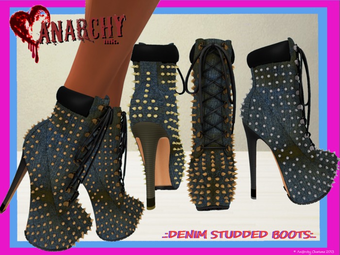 *An@rchy Ink* Studded Heels - [Denim Metals]