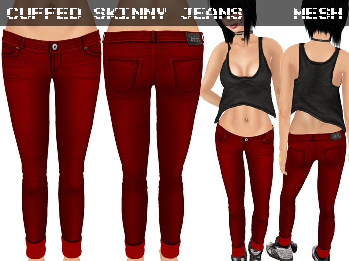 Cuffed Skinny Jeans Red - Mesh