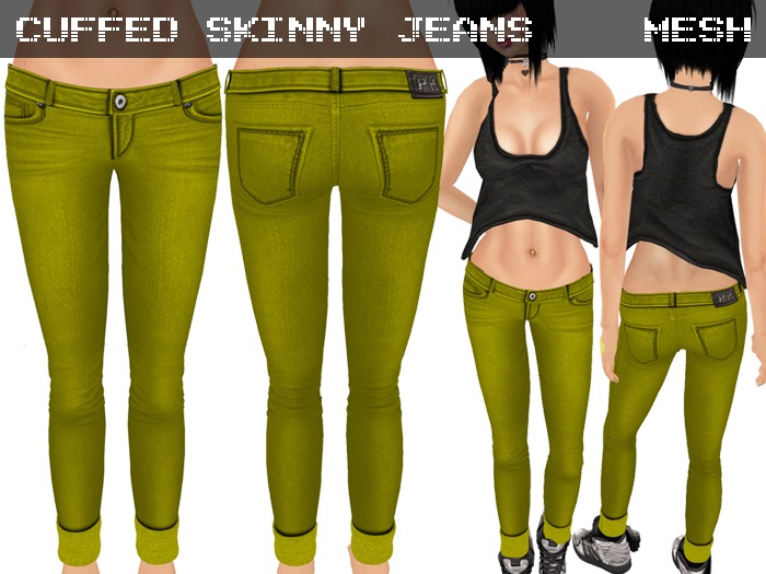 Cuffed Skinny Jeans Yellow - Mesh