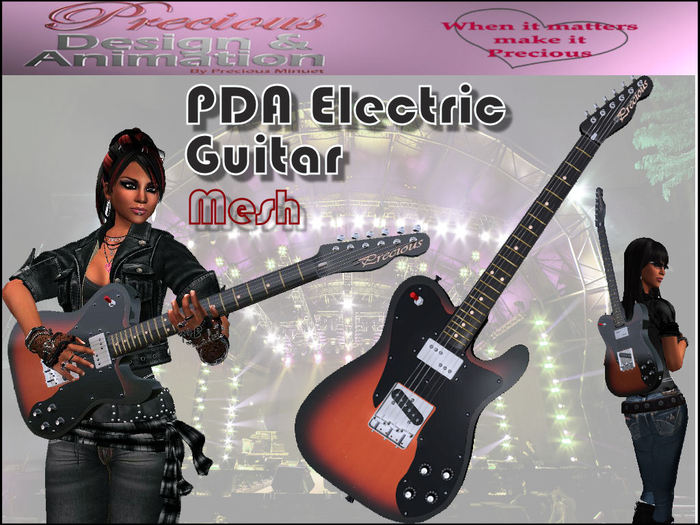 Second Life Marketplace PDA Electric Mesh Pro Guitar TannedWood