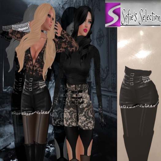 <S> Mesh High Waist Shorts Leather