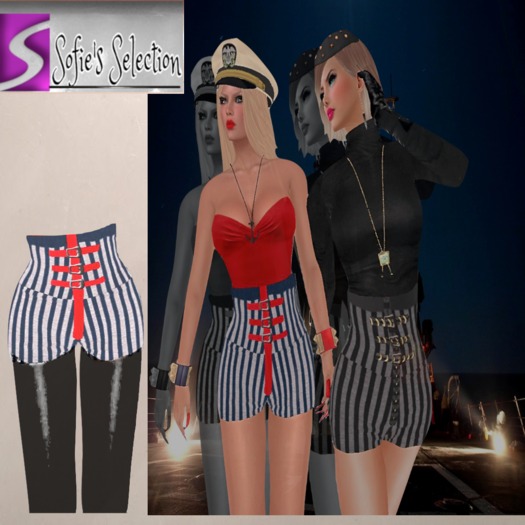 <S> Mesh High Waist Shorts (Blue-Stripe)