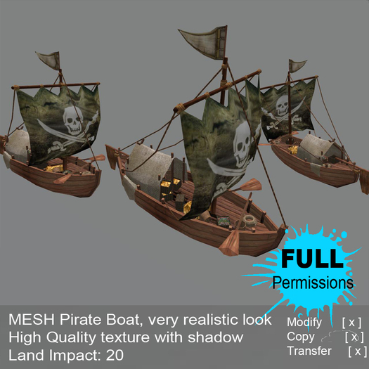 Pirate boat with gold Full Perm [Builder Kit] (boxed) // IMPRESSIVE DESIGNS *MESH* version