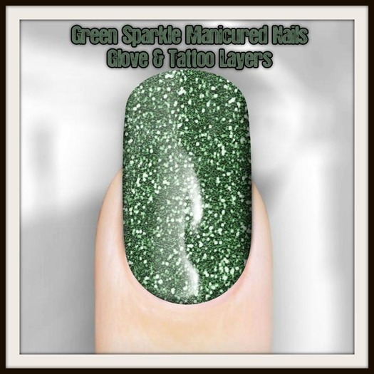 Green Sparkle Manicured Nails