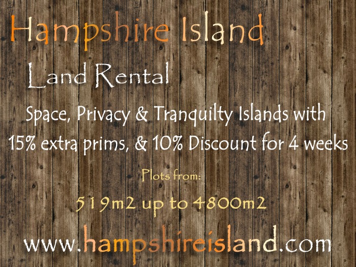 Islands from L$468 per week with 268prim (1024m2) to L$1910 with 1098prim (4176m2) 