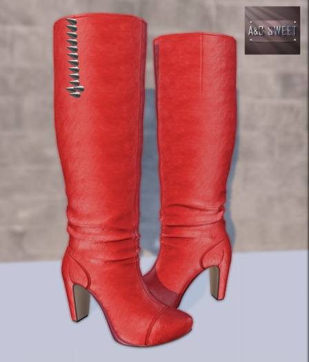 {A&C} Sweet -Style Leather Boots -Non-Rigged (Red) New