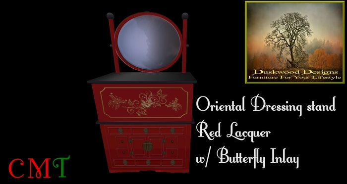 Oriental Dressing stand Red Lacquer w/Butterfly