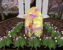 Yellow Easter Egg with Bunny Decorations and Pastel Tulip Sq - 3 Prims