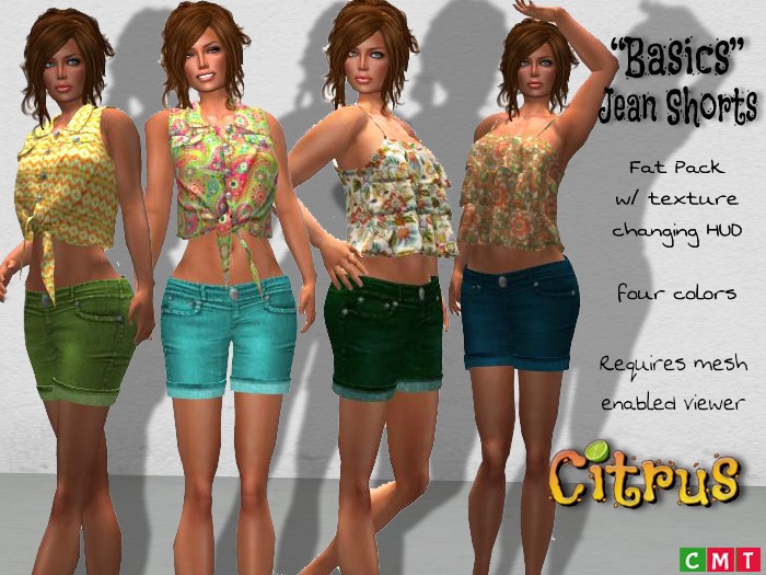 *Citrus* Jean Shorts  Fat Pack- River/Pool/Pine/Avocado