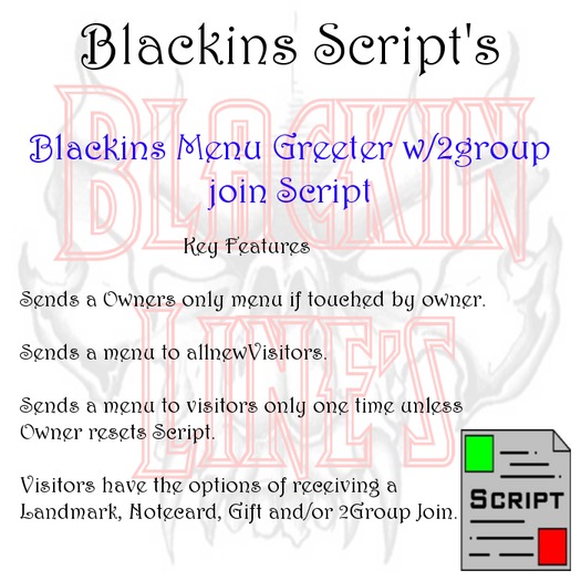 Blackins Greeter w/ 2 group join Script Box