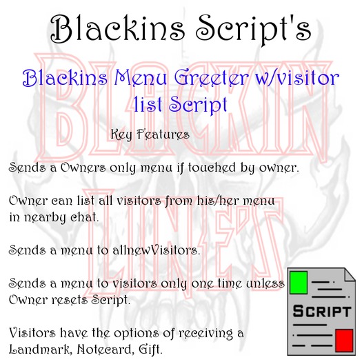 Blackins Menu Greeter w/visitor list Script Box