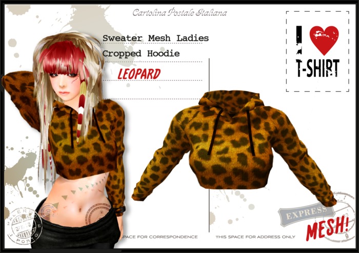 I♥T-SHIRT!!  LEOPARD Sweater - Mesh Ladies Cropped Hoodie