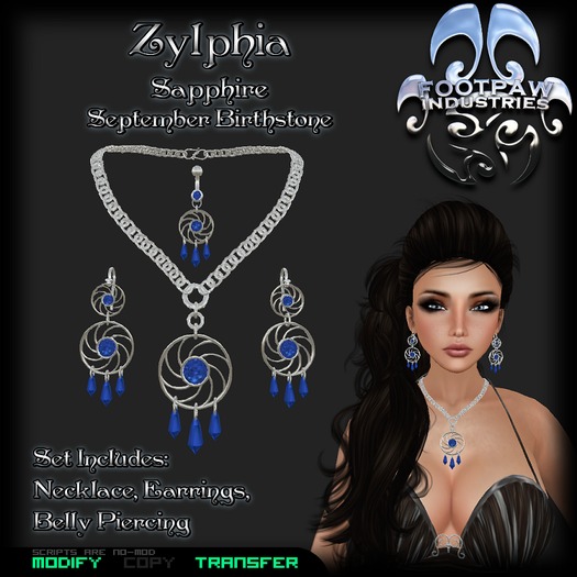 [FPI] Zylphia Set Sapphire - Necklace, Earrings & Belly Piercing Jewelry set