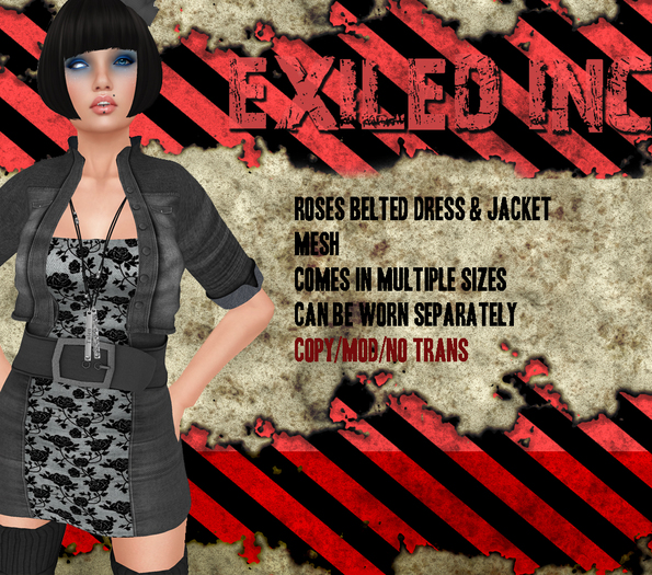[Exiled Inc.] Black Roses Belted Dress & Jacket[MESH]