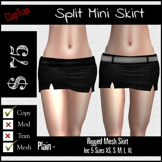 CT Split Mesh Mini Skirt Plain Black