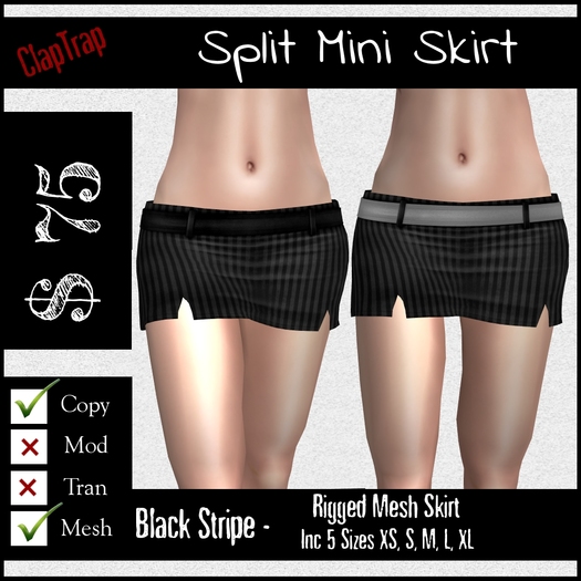 CT Split Mesh Mini Skirt Black Stripe