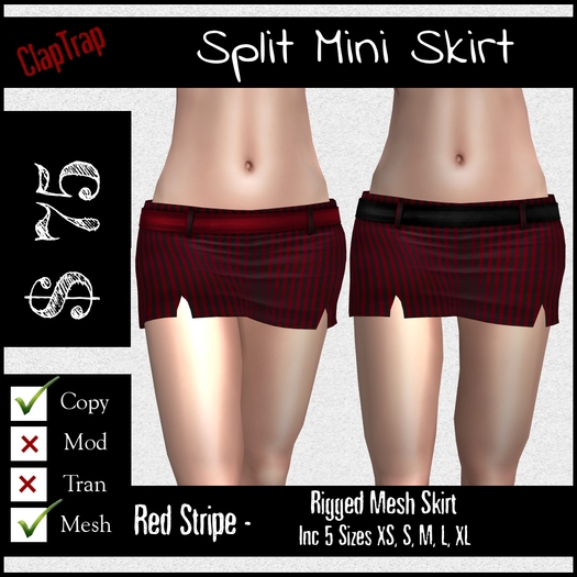 CT Split Mesh Mini Skirt Red Stripe