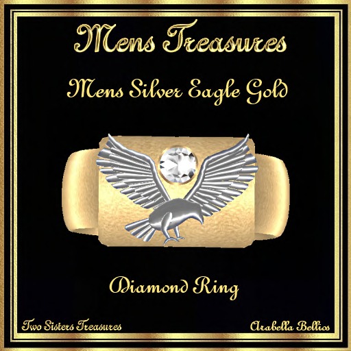 MT - MENS SILVER EAGLE GOLD DIAMOND RING
