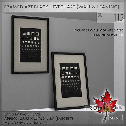 Trompe Loeil - Framed Art Black Eyechart [mesh]