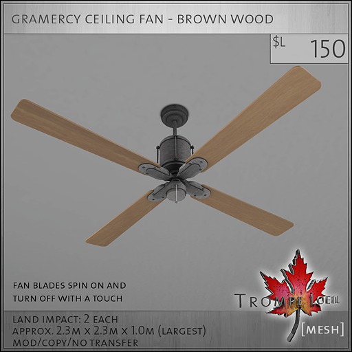 Trompe Loeil - Gramercy Ceiling Fan Brown Wood [mesh]