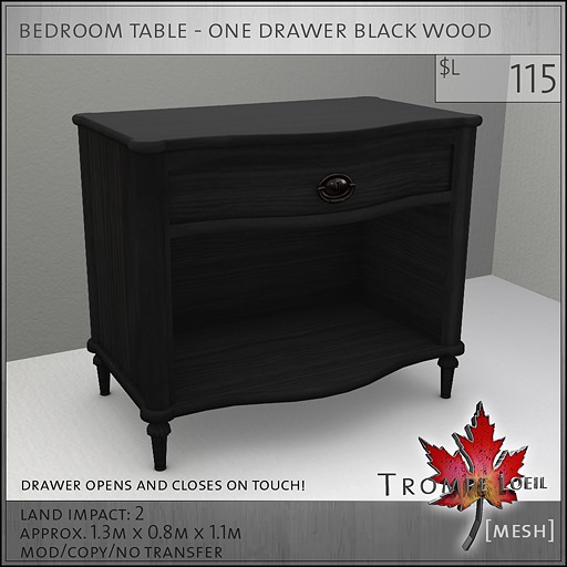 Trompe Loeil - Gramercy Bedroom Table One Drawer Gray [mesh]